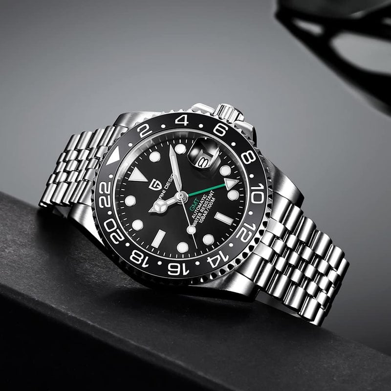 PAGANI DESIGN ساعة أوتوماتيكية ميكانيكية للرجال من باجاني ديزاين 1662 GMT - ستانلس ستيل، زجاج ياقوتي، مقاومة للماء حتى 100 متر - Image 2